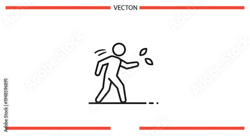 Person Walking in Wind with Leaves Flying, Autumn Season Icon