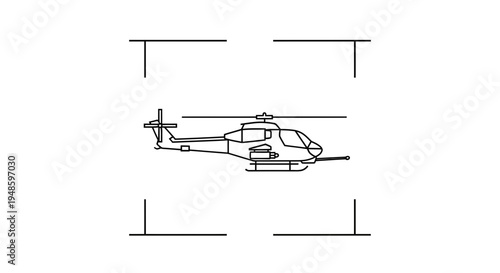 Military Attack Helicopter in Targeting Reticle - Line Art Illustration