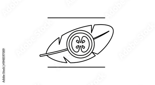 Minimalist Banana Leaf Slice Icon with Seed Pattern