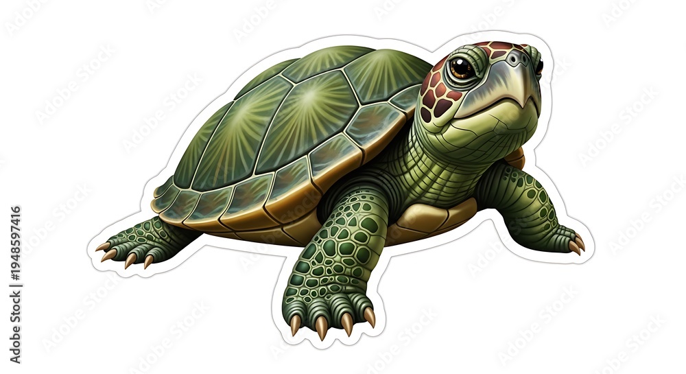 Obraz premium Captivating digital illustration of a charming green turtle, a symbol of longevity and tranquility, perfectly rendered for diverse design projects