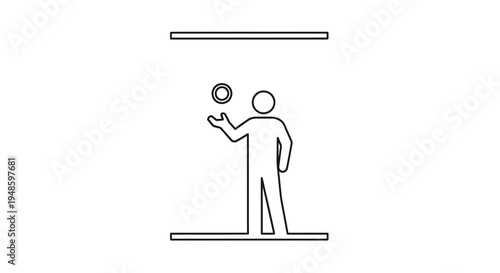 Juggler Performing Trick with Ball in Minimalist Outline Style