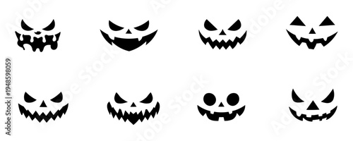 Halloween Jack O Lantern Face Cut - Scary Pumpkin Silhouette Vector Collection with Spooky Evil Expressions and Creepy Smiles for Autumn Decor Isolated on White