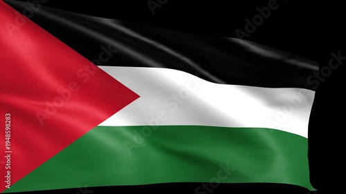 A patriotic waving flag of Palestine displaying national colors against a dark background beautifully rendered.