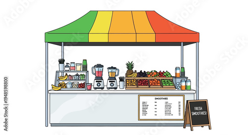 Fresh Juice Bar Stand with Fruits and Blenders, Healthy Lifestyle