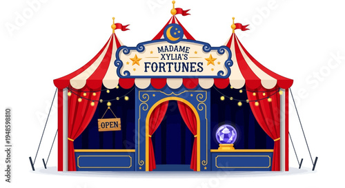 Mystical Fortune Teller Tent with Crystal Ball and Open Sign