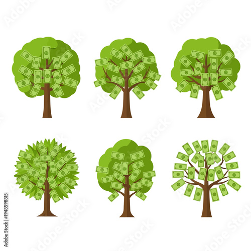 Money Tree Collection: Growing Wealth and Financial Growth Concept