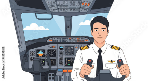 Pilot in Cockpit Holding Yoke, Ready for Flight, Aviation Career