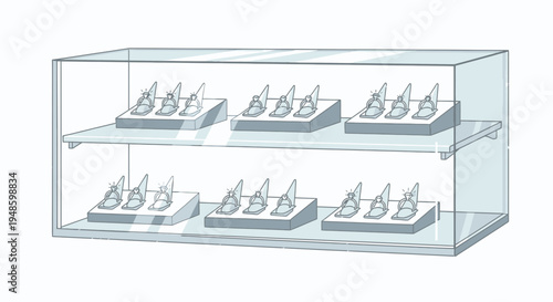 Transparent Display Case with Multiple Shelves Holding Items.