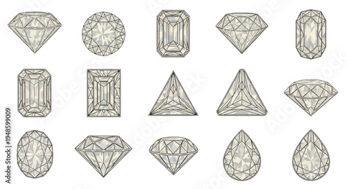 Collection of Diamond Cuts and Gemstone Shapes.