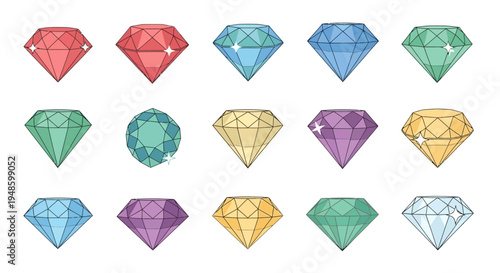 Collection of Sparkling Gemstones in Various Colors and Cuts.
