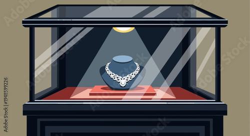 Elegant Diamond Necklace Displayed in a Glass Showcase.