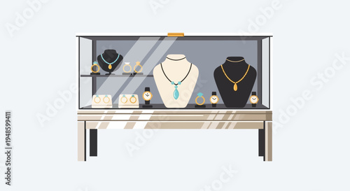 Elegant Jewelry Display Case with Luxurious Necklaces and Accessories.