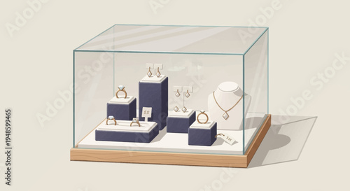 Elegant Jewelry Display Case with Precious Ornaments 3.