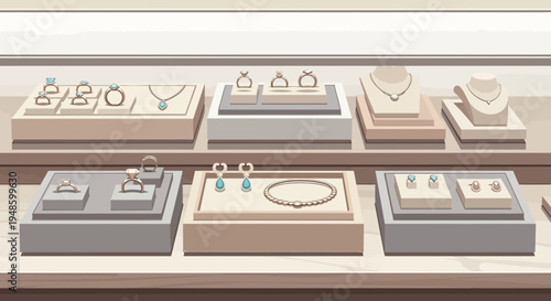 Elegant Jewelry Displayed in a Luxurious Store Window.