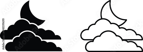 Moon and Cloud Weather Icons Set Vector