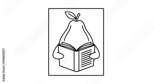 Pear Character Reading Book, Funny Fruit Mascot with Arms, Education Concept
