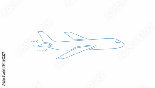 Simple Blue Line Art of a Jet Airplane Flying