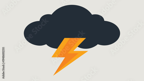 A vector illustration of a navy blue cloud with two layered yellow and orange lightning bolts against a light grey rectangular background.