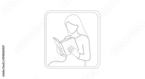 Minimalist Line Art of a Woman Reading a Book, Education and Knowledge Concept