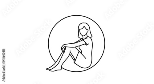 Minimalist line art of a woman sitting in a circle, representing self-care, mindfulness, and personal space.