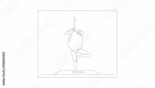 Minimalist Line Art: Orange Doing Yoga Tree Pose on Mat