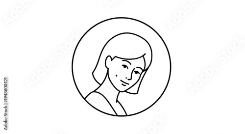 Minimalist line art portrait of a young woman with short hair and a mole on her cheek.