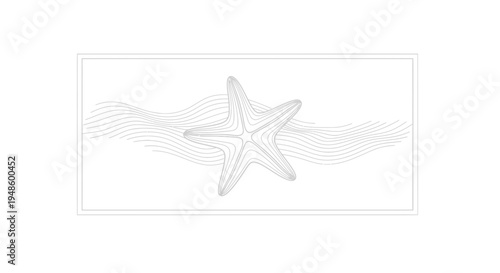 Minimalist Starfish and Waves Line Art Illustration