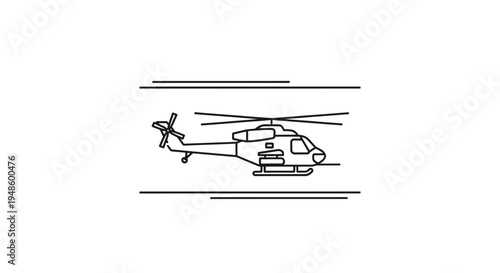 Modern Helicopter Icon, Line Art, Aviation Transport Symbol, Minimalist Design