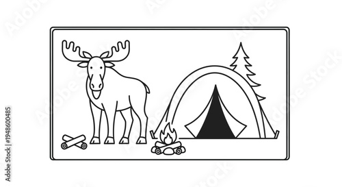 Moose Camping Adventure: Tent, Campfire, and Wilderness Scene