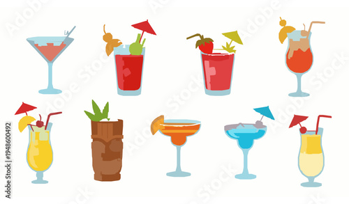 Beach party cocktail drinks vector illustration tropical bar beverage collection