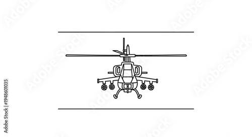 Line Art Military Attack Helicopter Front View Isolated On White Background