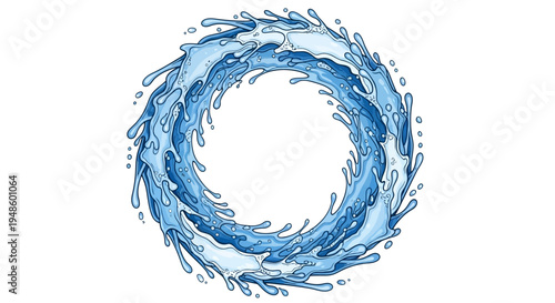 Abstract Water Splash Circle Frame, Blue Liquid Swirl, Refreshing Fluid Motion