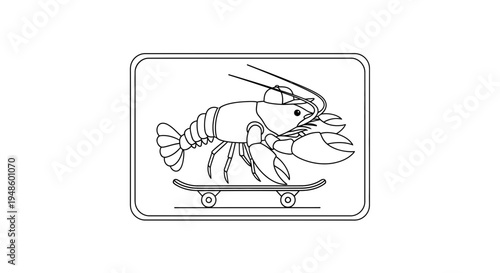 Lobster Riding Skateboard Cartoon Vector