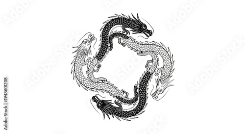 Intertwined Dragons Symbolizing Balance and Harmony in Black and White