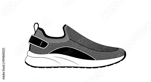 Modern Slip-On Sneaker with Knit Upper and Black Accent - Vector Illustration
