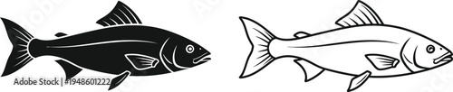 Black and White Fish Icon Set Vector