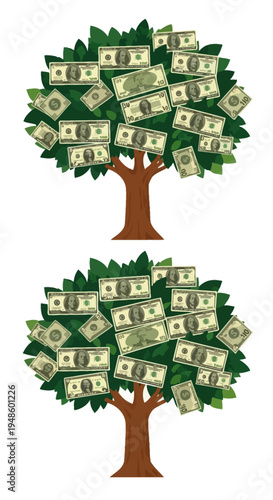 Money Tree: Two identical trees laden with dollar bills, symbolizing wealth and financial growth.