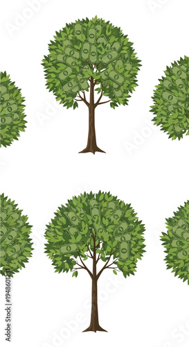 Money Tree with Dollar Bills Growing on Branches, Symbolizing Wealth and Financial Growth