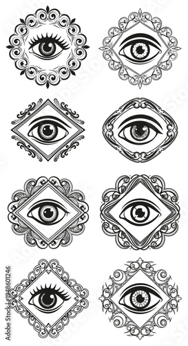 Mystic Eye Symbols Collection: Ornate Frames, All-Seeing Eye, Esoteric & Occult Designs