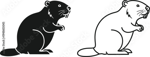 Beaver Icon Set Black and White Vector Illustration Vector
