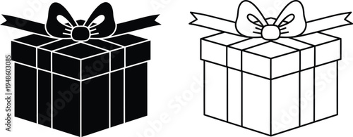 Gift Box Icon Set Black and White Outline Design Vector