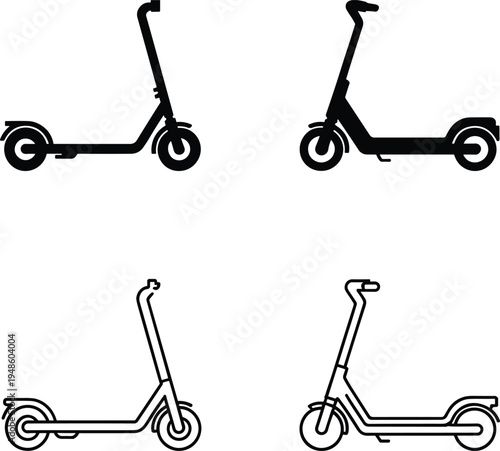 PrintElectric scooter silhouette, personal transport vector, eco friendly mobility icon, urban commuting design, modern scooter artwork, sustainable travel symbol, city transport graphic