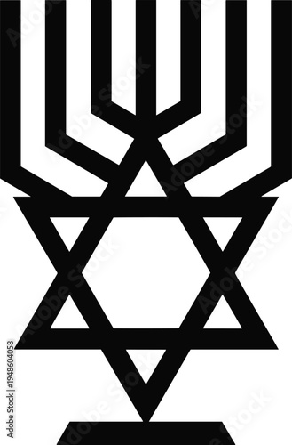 PrintJewish menorah design, Star of David symbol, religious vector illustration, Hebrew heritage emblem, sacred Judaism artwork, cultural identity graphic, spiritual faith icon