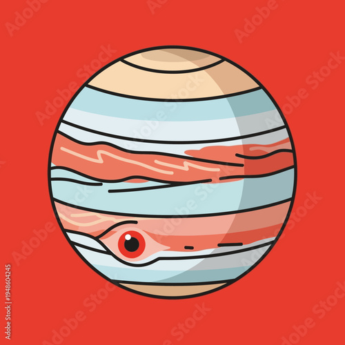 Illustration of Jupiter, showcasing its distinctive banded appearance and the Great Red Spot.