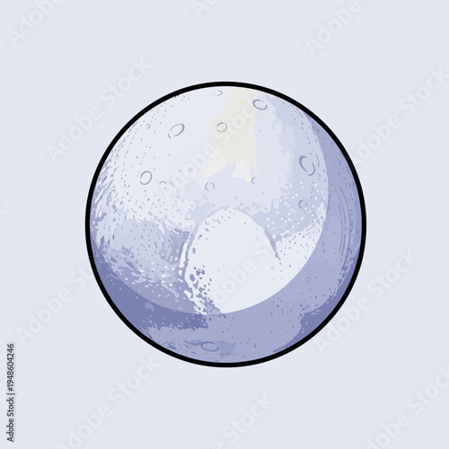 A detailed illustration of a celestial body, possibly a moon or planet, with surface features.