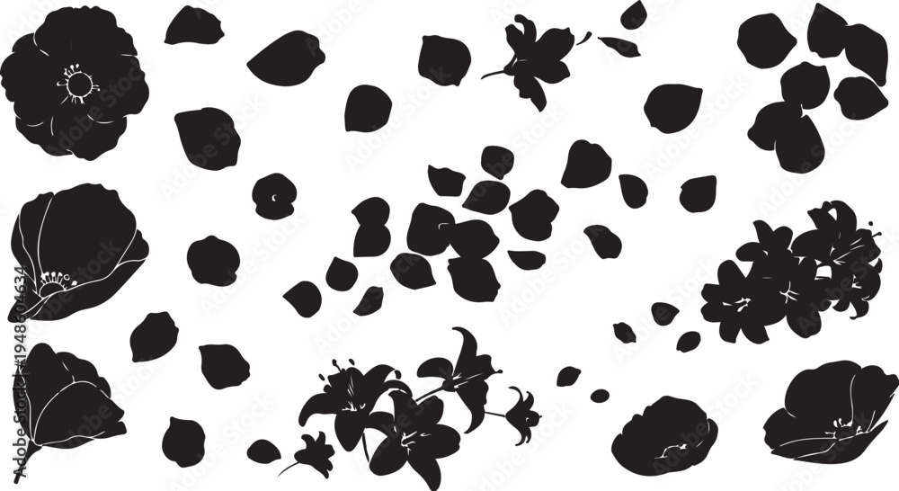 Fototapeta premium Black floral silhouettes on a white background illustration design