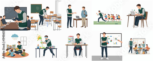 Flat Style Education and Academic Life Illustration Set with Diverse Scenes
