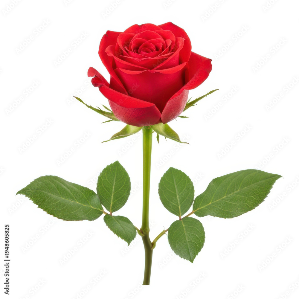 Naklejka premium red rose with green leaves isolated on transparent background