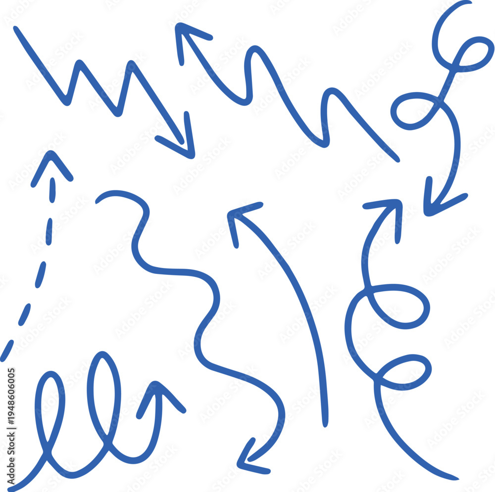 Fototapeta premium Hand-drawn Blue Arrows Set
