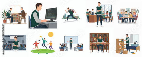 Diverse Handdrawn Teenager Activities Illustration Set for Microstock and Commercial Use